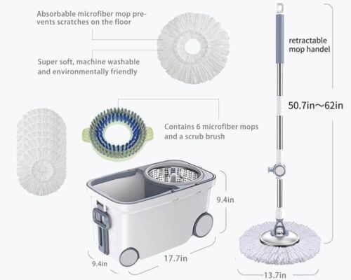 Mop Bucket Deluxe 360 Spinning Floor Cleaning System with 6 Microfiber - Picture 2 of 5