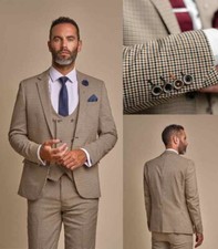 Men's Spring Plaid Groom Suit Pant Vest Slim Fit Single Buttons Notch Lapel Suit