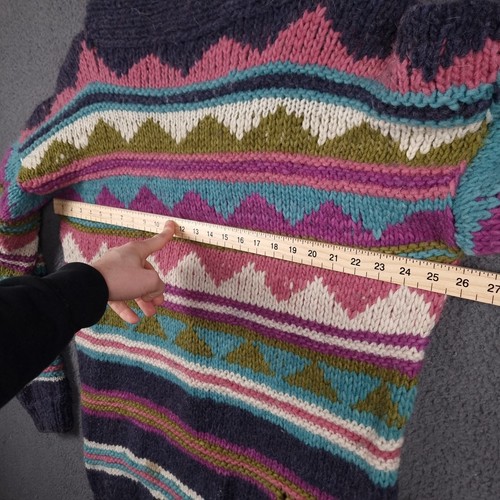 Vintage DEL MUNDO Cardigan Jumper Womens XL Oversized Ecuador Nepal Wool Chunky - Picture 13 of 15