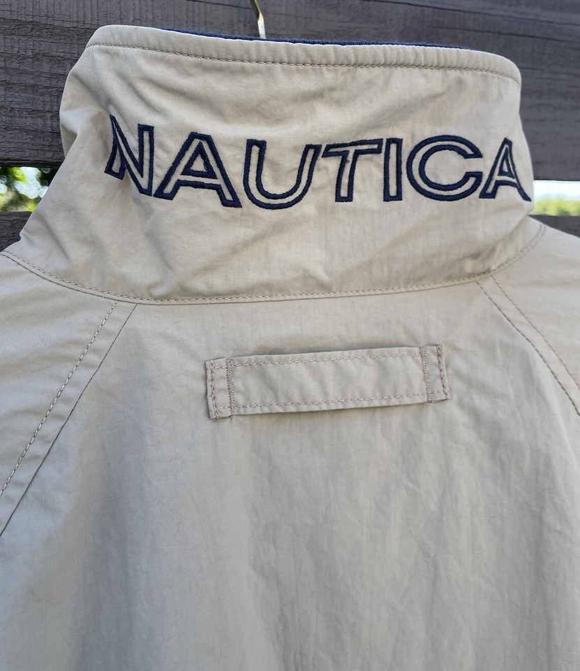 Nautica Coat Zip Jacket Beige Collar Men's Size Medium Bomber Golf