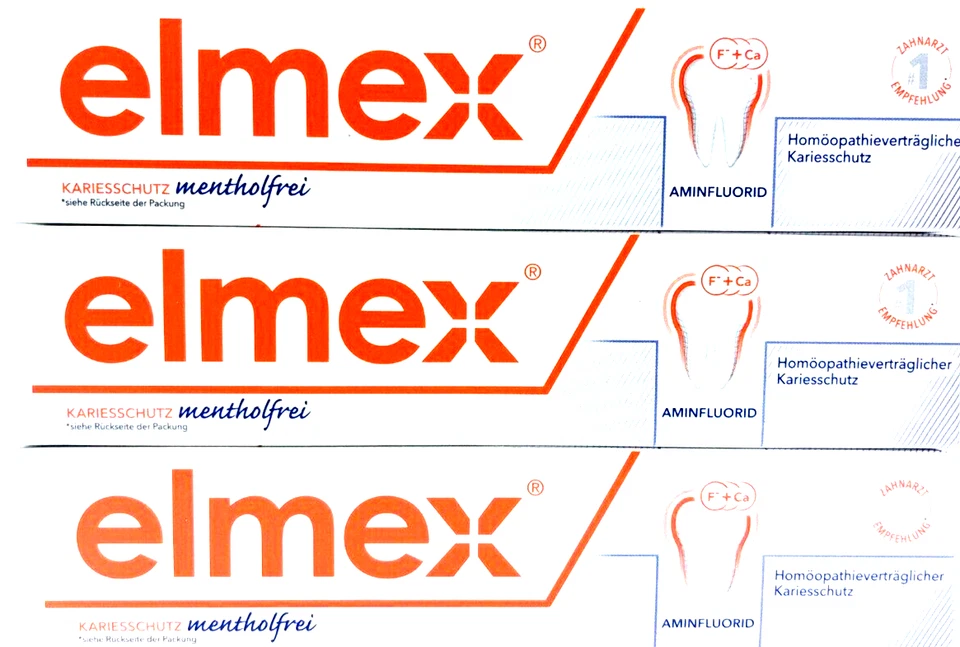 3x elmex mentholfrei Zahnpasta, geruchs-und geschmacksarm,3x 75 ml homöopathisch