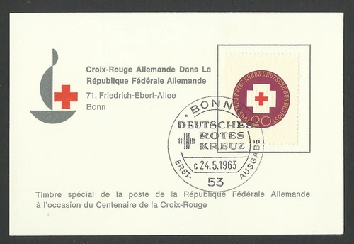 GERMANY 1963 RED CROSS CENTENARY FDI CARD USED