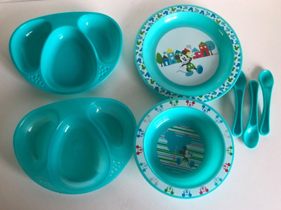 Disney Mickey Mouse Teller & Schale, 2 x Tommee Tippee geteilt Teller & Löffel Set