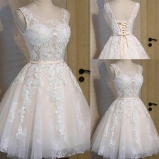 Mini Ivory Lace Wedding Dresses Scoop Neck Appliques Bridal Gowns For Wedding