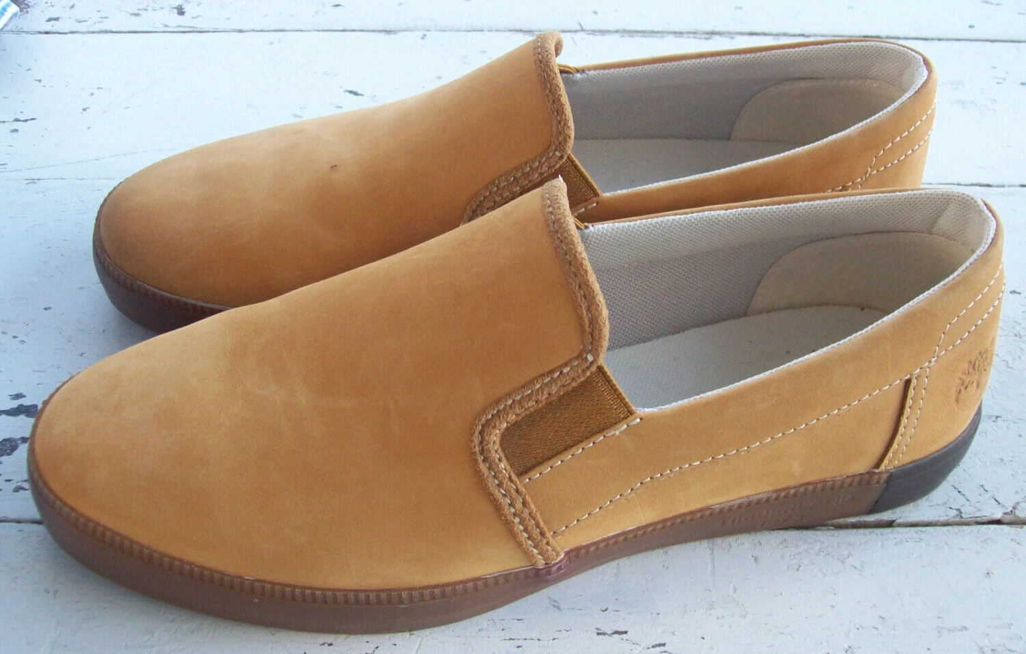 Mocassini slip on Timberland in pelle nabuk marrone ~ uomo taglia 9 ~ NUOVI
