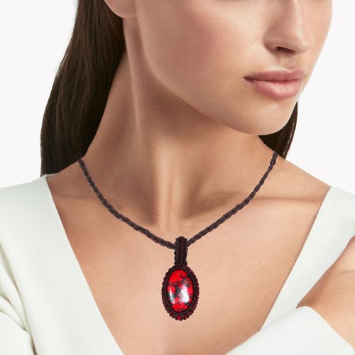 Macrame Red Handmade Necklace Copper Turquoise Thread Gemstone Jewelry - Picture 2 of 9