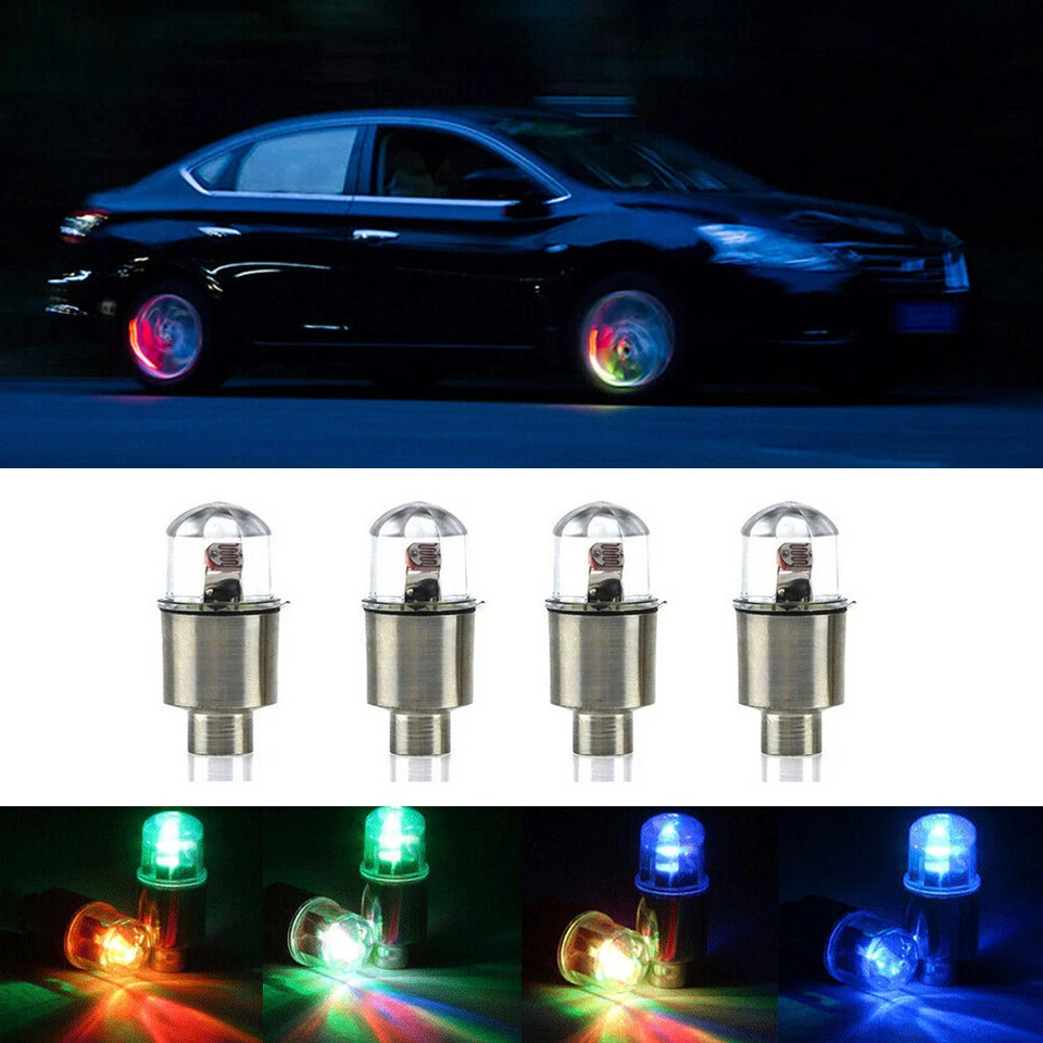 4x Acessórios de tampa de haste de válvula de ar pneu luz decoração roda de carro LED multicolorido - Imagem 2 de 4