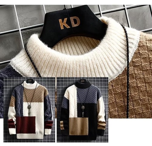 Pull chaud homme patchwork épaissi neuf mode base pull pull - Photo 3/15