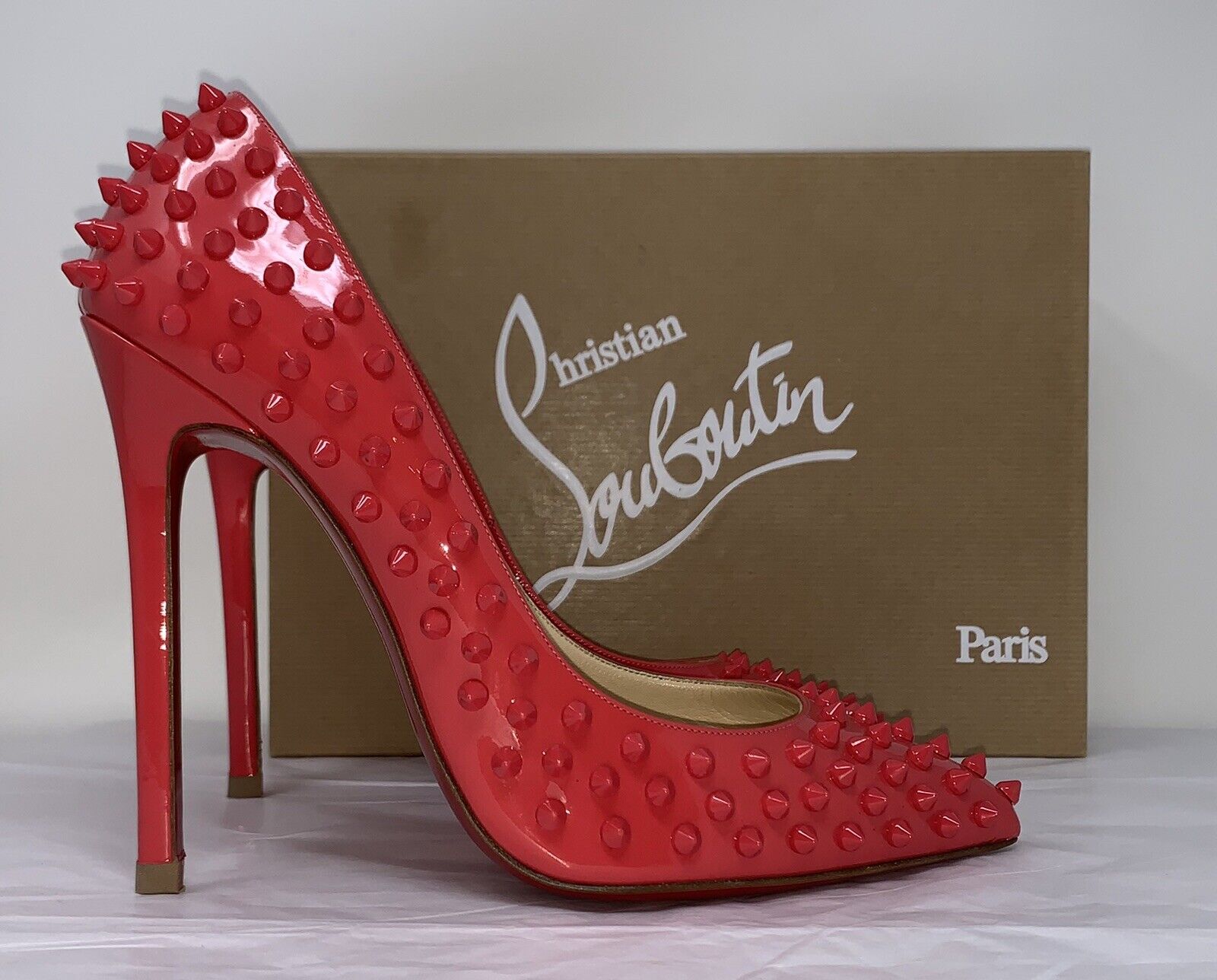 CHRISTIAN LOUBOUTIN Patent Spikes Pigalle 120 Pumps 40.5 Pink AUTHENTIC |