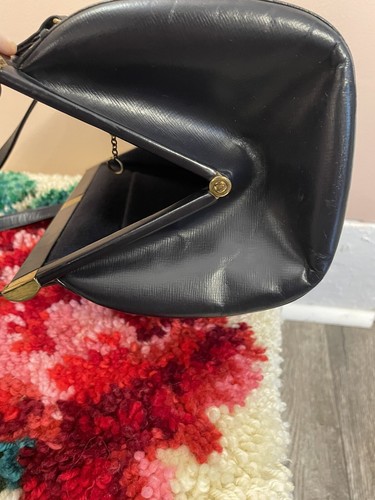 Vintage 1950s COBLENTZ Original Satchel Barrel Bag Black Leather Brass Accents - Picture 15 of 19