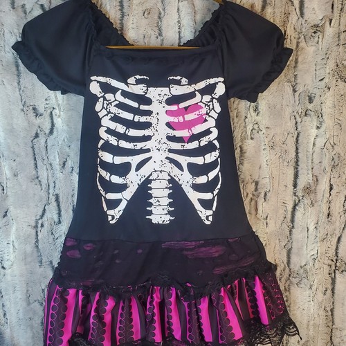 Sally Skully Skelett Kostüm kleine Mädchen Größe 8-10 Punk Rock Vibe
