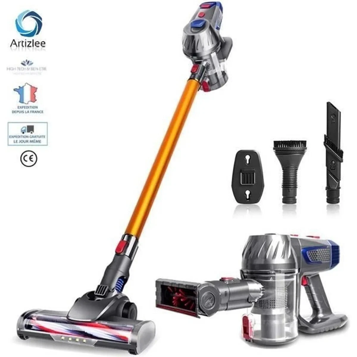 Aspirateur balai sans fil puissant sans sac multifonction 4 en 1