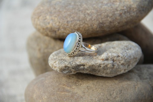 Solid 925 Sterling Silver White Opalite Oval Shape Handmade Ring KGJ-R-1064 - Picture 4 of 6