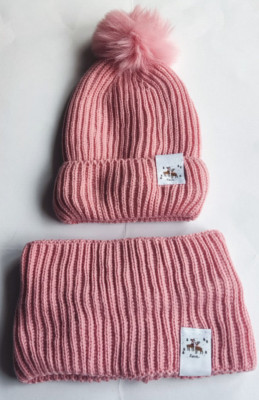 Baby Mädchen Winterset Mütze & Schlauchschal rosa  3-6 Monate  NEU