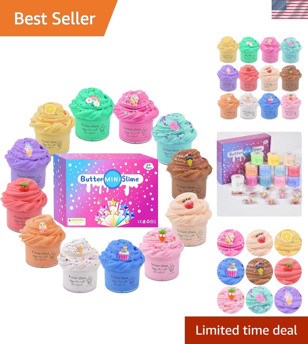 Kids' 12 Pack Butter Slime Set with Unicorn and Rainbow Charms 