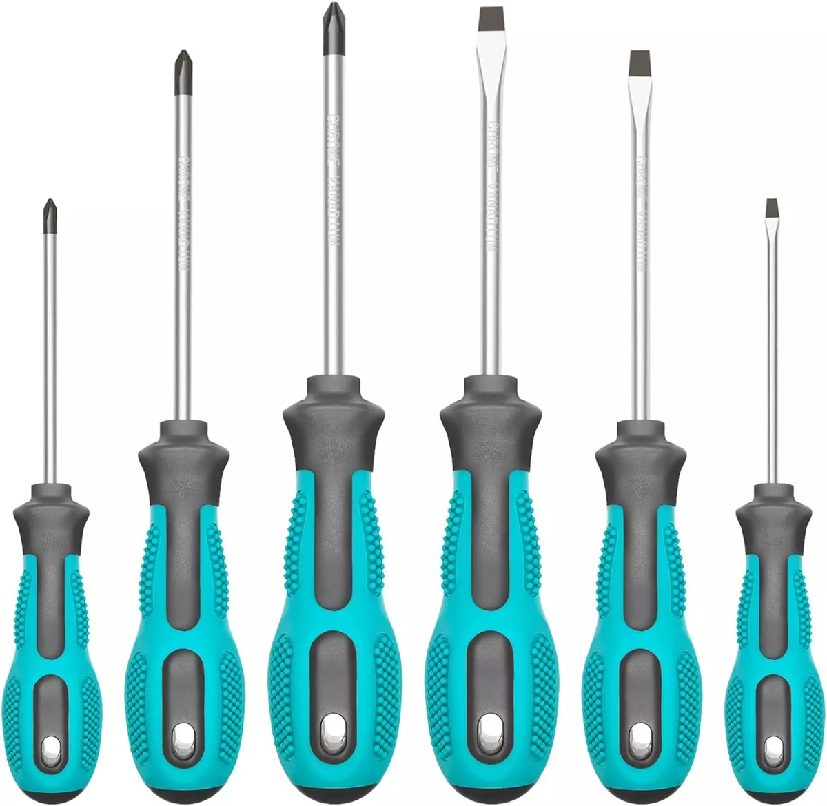 6 Screwdrivers 3 Phillips 3 Flat Head Heavy Duty Tips Grip Screw