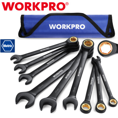 #ad WORKPRO 9PCS Ratcheting Combination Wrench Set Metric 8 19 mm 72 Teeth Anti Slip $48.99
