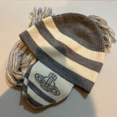 帽子 Vivienne Westwood ORB KNIT FLAP WATCHCAP Vivienne Westwood Flap Knit Hat cap orb logo gray white