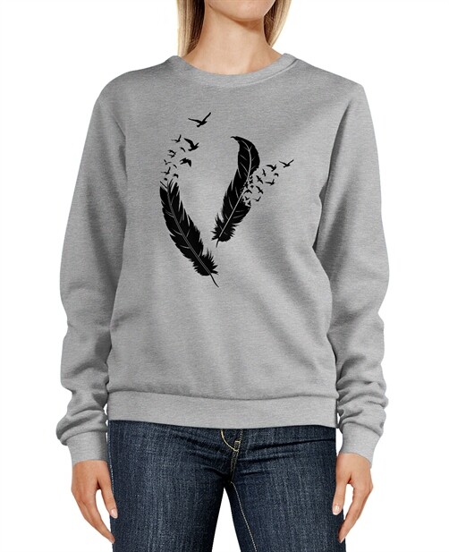 Sudadera Mujer Estampado Pluma Pájaros Cuello Redondo Jersey Suéter Neverless®