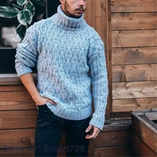 Mens Sweaters Long Sleeve Slim Fit Turtleneck Knitted Pullover Casual Sweater