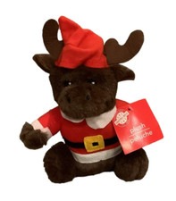 Greenbrier International Moose 6 Inch Brown Christmas Plush Red Santa Outfit NEW