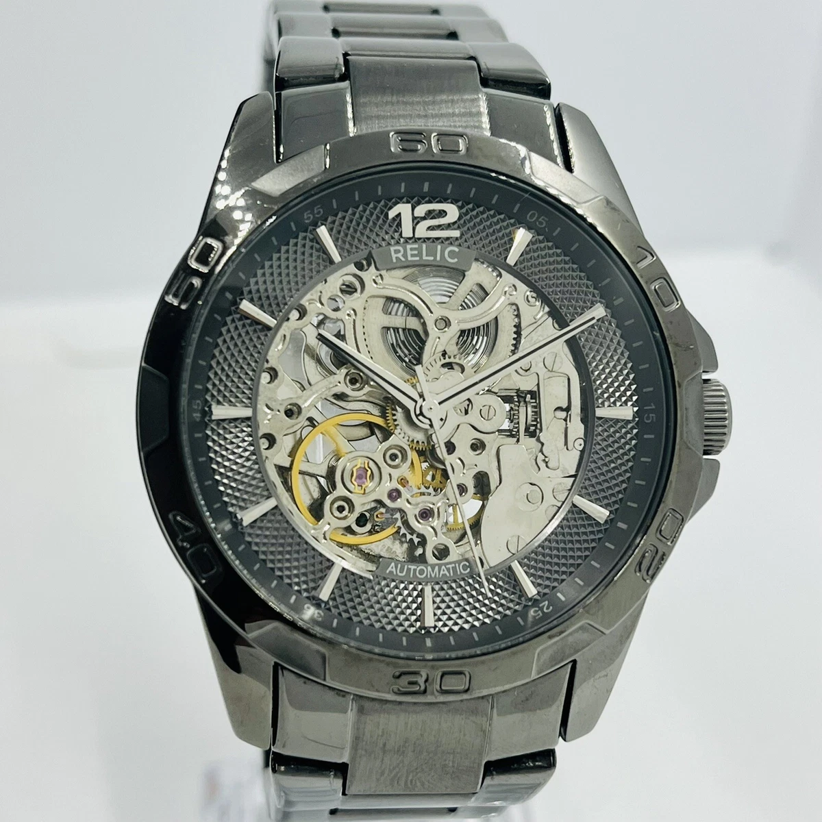 Relic by Fossil Men s Automatic Skeleton Gunmetal Steel 43mm Watch ZR11853