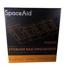 SpaceAid Bamboo Bag Storage Organizer For Kitchen 4 Slots NEW