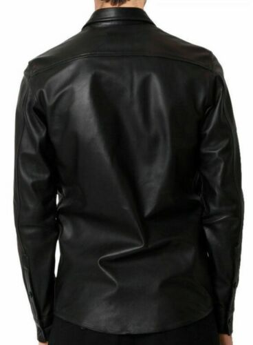 Basic New Men's Leather Shirt 100% Real Lambskin Slim Fit Causal Leather Shirt - Picture 2 of 7