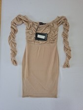 Ladies Dress PrettyLittleThing Size 6 Long Sleeve Bodycon Stone 12859