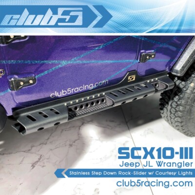 Stainless Steel Step Down Rock-Slider with Courtesy Lights SCX10 III JL Wrangler