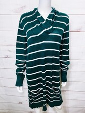 Christopher & Banks Womens Sweater Dress Sz L Green & White Stripes Long Sleeve