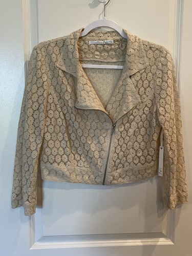 HAVE L Damen Reißverschluss Frontbluse/Jacke, durchsichtige Spitze, 3/4-Ärmel, wunderschön