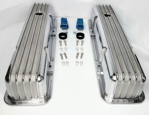 Polished Aluminum Finned Tall Valve Covers for SBC Small Block Chevy 350 - Picture 1 of 10
