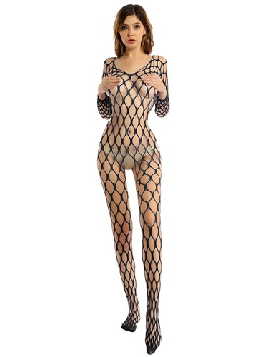 Womens Sexy See Through Full Body Bodysuit Mock Neck One Piece Jumpsuit Clubwear - Picture 95 of 102
