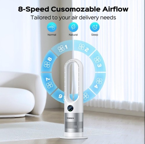 🔥26" Bladeless LED Tower Fan with Remote 8 Speeds 90° Oscillation Timer NWT🔥 - Picture 5 of 7