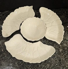 California Pottery Lazy Susan Chip Dip Veggie Serving Tray Gold Flecks 4 Pc MCM 