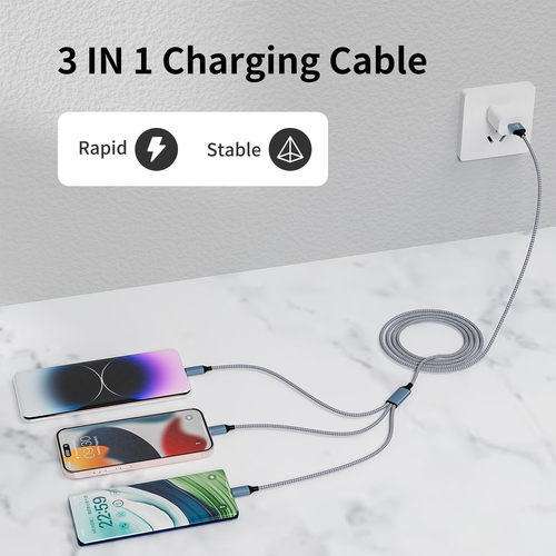 Multi Charging Cable(3Pack 4FT), 3 in 1 Charging Cable Nylon Braided Multiple US - 第 5/12 張圖片