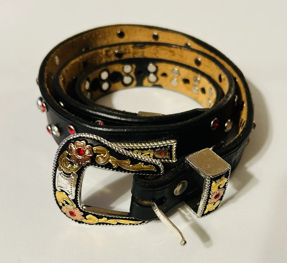 Cinturón Concho De Colección Cuero Tachonado Estrás Suroeste Vaquero Rodeo Western L Foto 2 de 4