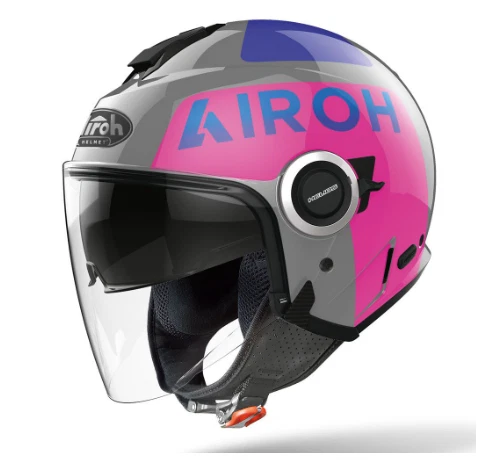 CASCO MOTO SCOOTER DEMI TECH JET AIROH HELIOS UP ROSA LUCIDO TAGLIA MS - Immagine 2 di 2