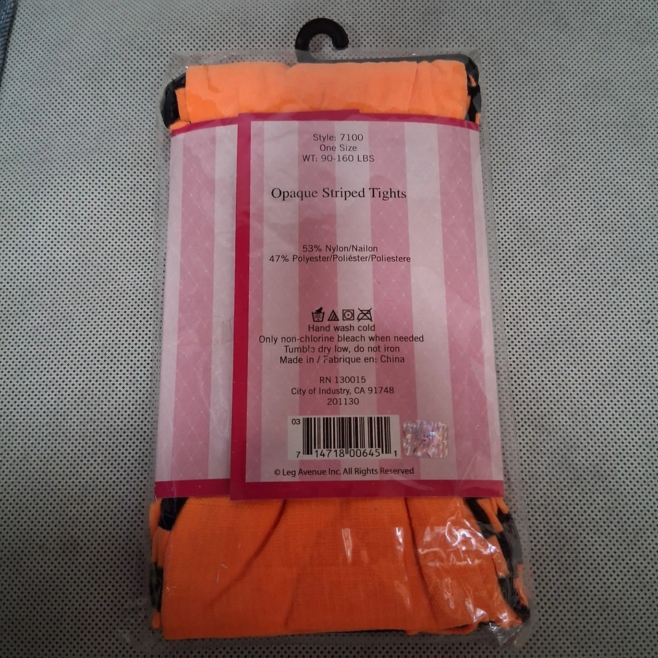 Medias a Rayas Opacas Leg Avenue Naranja Negro Nuevas en Paquete Disfraz de Halloween Bruja Foto 3 de 3