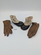 1920's Victorian Era Antique Baby Shoes and Gloves ButtonUp Leather Toddler Kids