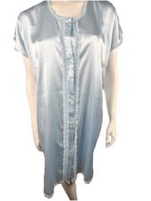 VTG Intimate Moods Silky Satin Nightshirt Button Up Gown medium chemise Blue