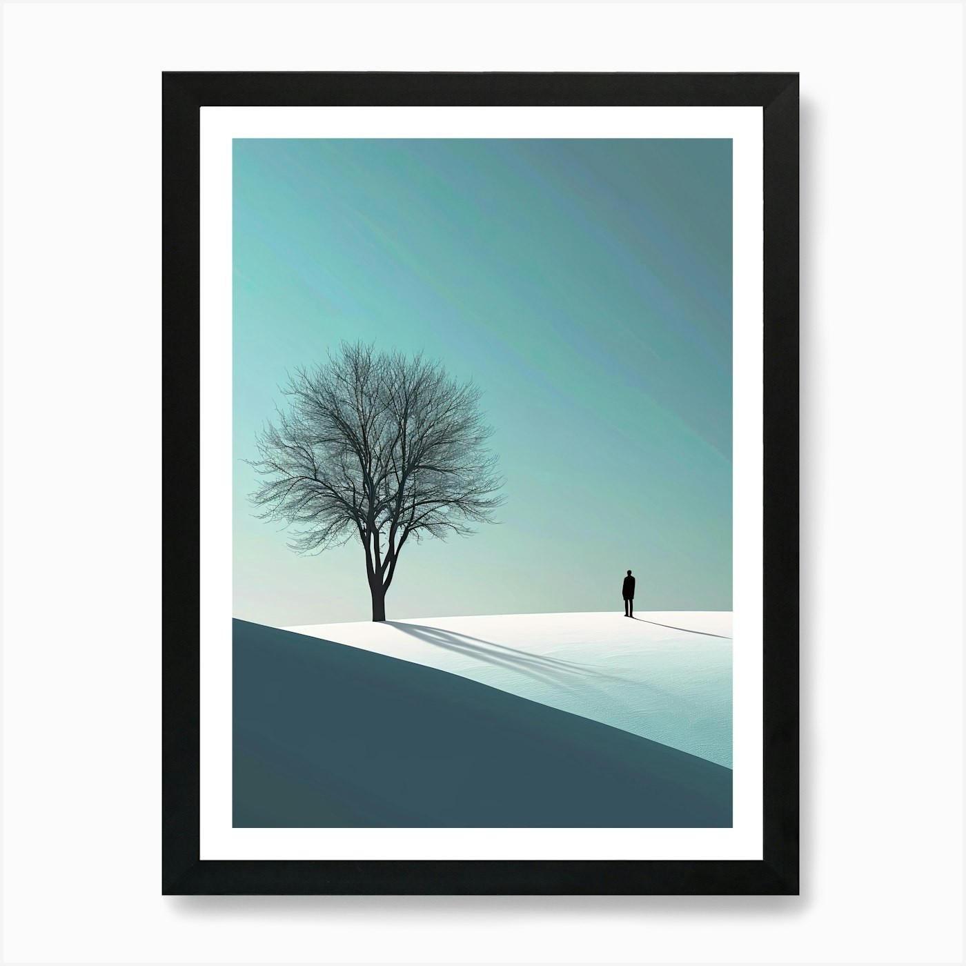 Lone Tree Winter Minimalist Framed Wall Art Canvas Print