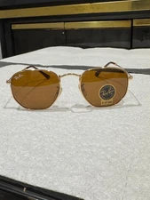 Ray-Ban Sunglasses RB3548N Hexagonal Flat Gold Frame Brown Classic Lenses