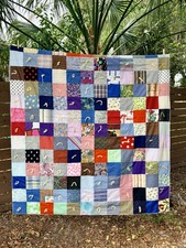 Vintage Handmade Tie Patchwork Quilt Blanket 60x76 Cottagecore Scrappy Folk