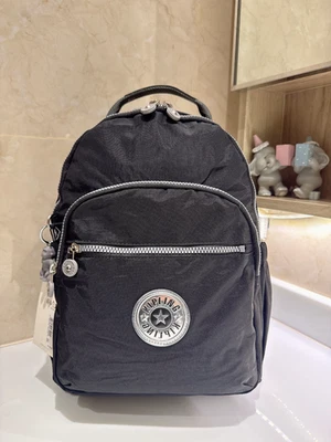 NWT Kipling Seoul Small Tablet Backpack True Black School bag 37cm H