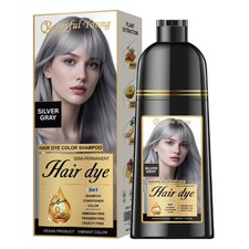 Hair Dye Shampoo 3-in-1, Silver Gray Semi-Permanent Color Enhancing Shampoo, ...