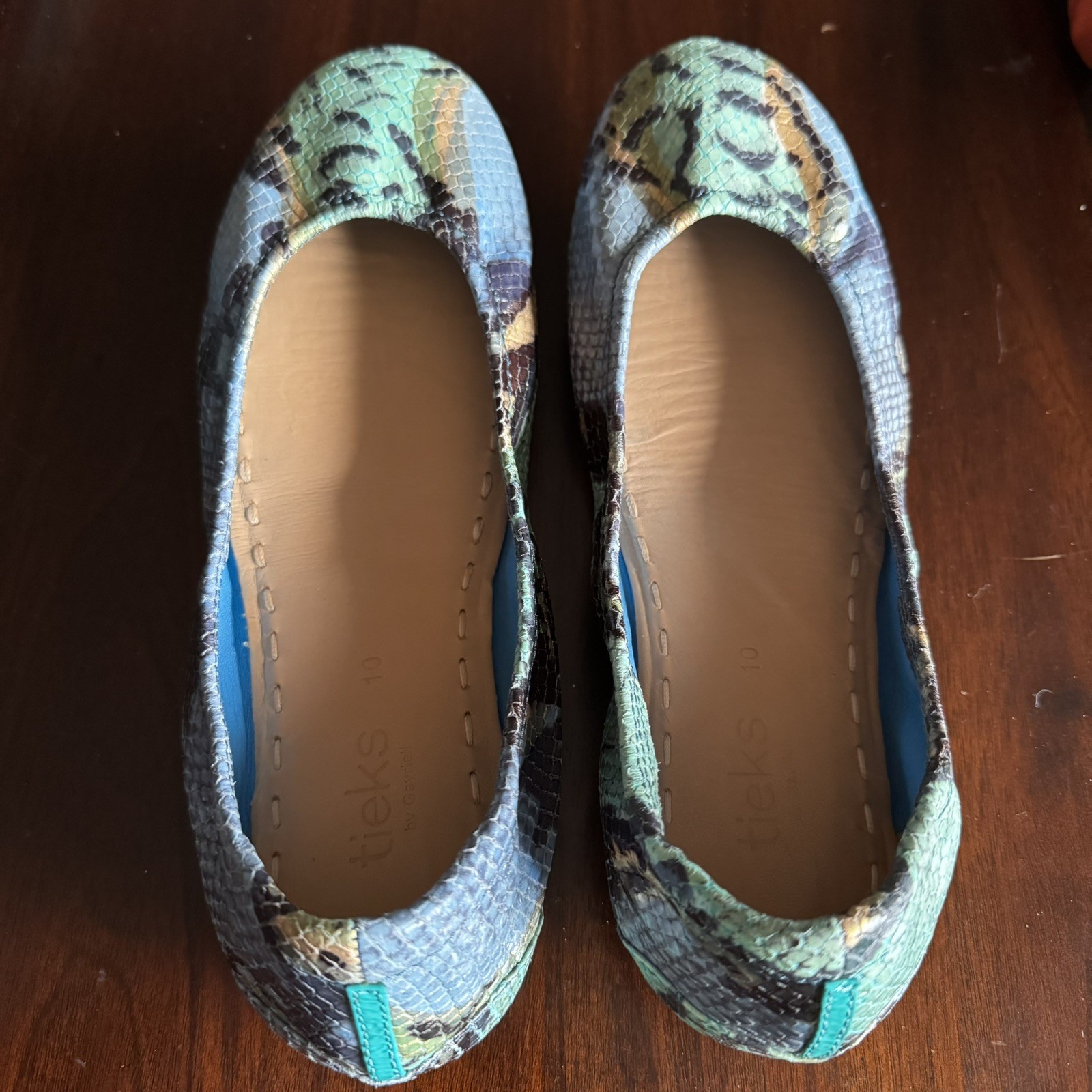 TIEKS Azure Snake Leather Ballet Flats Size 10 EUC  With Box NLA Rare Color image 3