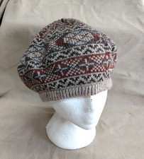 Vintage St. Michael M&S wool mix Fair Isle Beret hat brown grey one size