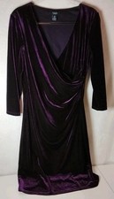Chaps Women’s Sz 12 Purple Velvet Stretch Ruched Waist Midi Party Dress